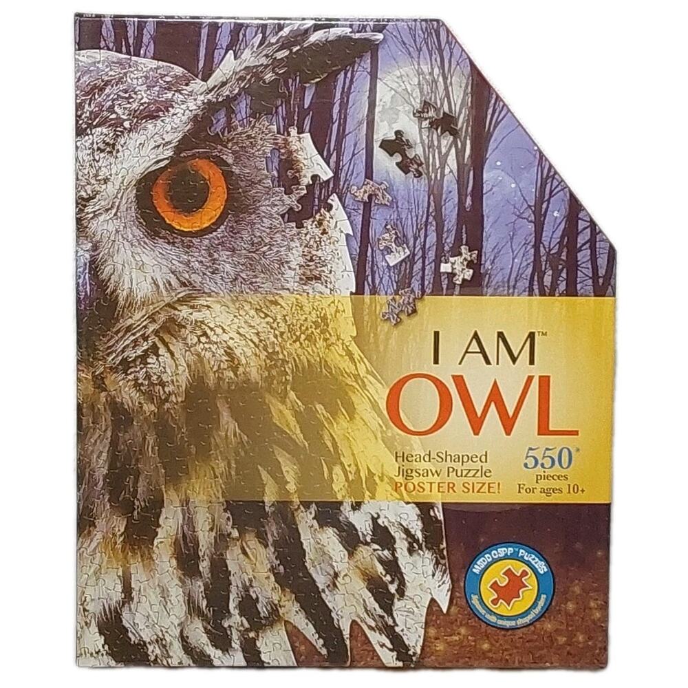 Madd Cap Puzzle I AM OWL Head Shaped 550 Piece Jigsaw Puzzle Poster Size 30"×26"